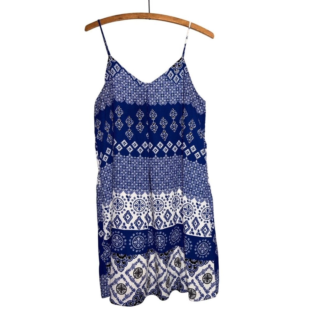 Peppermint USA M Patterned Mini Dress Spaghetti Strap Crisscross Back Cottage